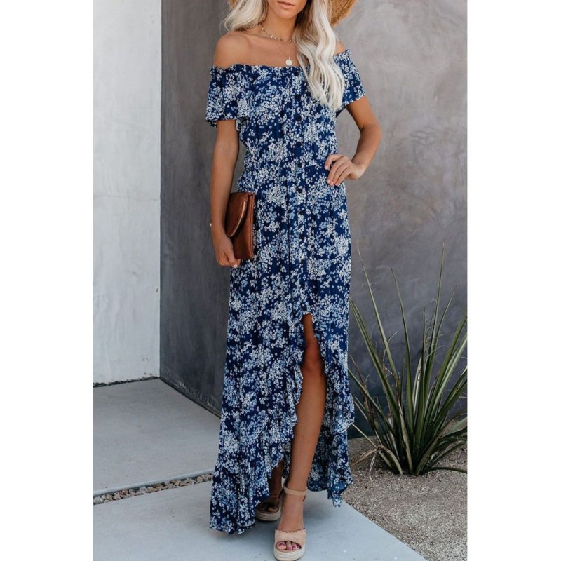 Blue Off The Shoulder High Low Maxi Dress - from category Maxi Dresses (Dsipark.com | Best Online Shopping Website for Discounted Deals)