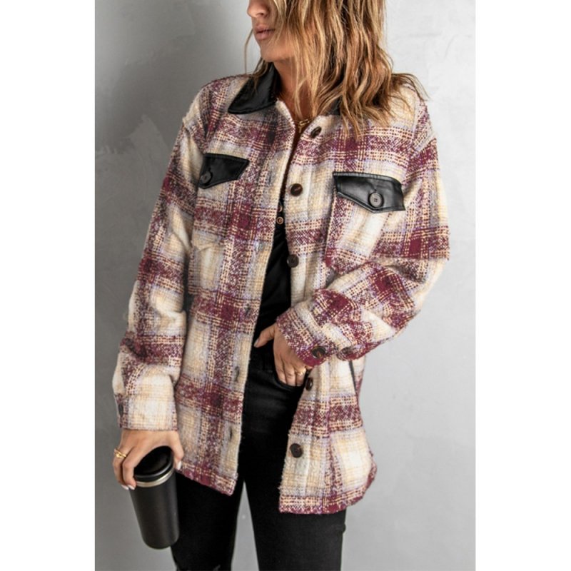 Plaid Print Long Sleeve Button-up Jacket with Pocket - from category Jackets & Coats (Dsipark.com | Best Online Shopping Website for Discounted Deals)