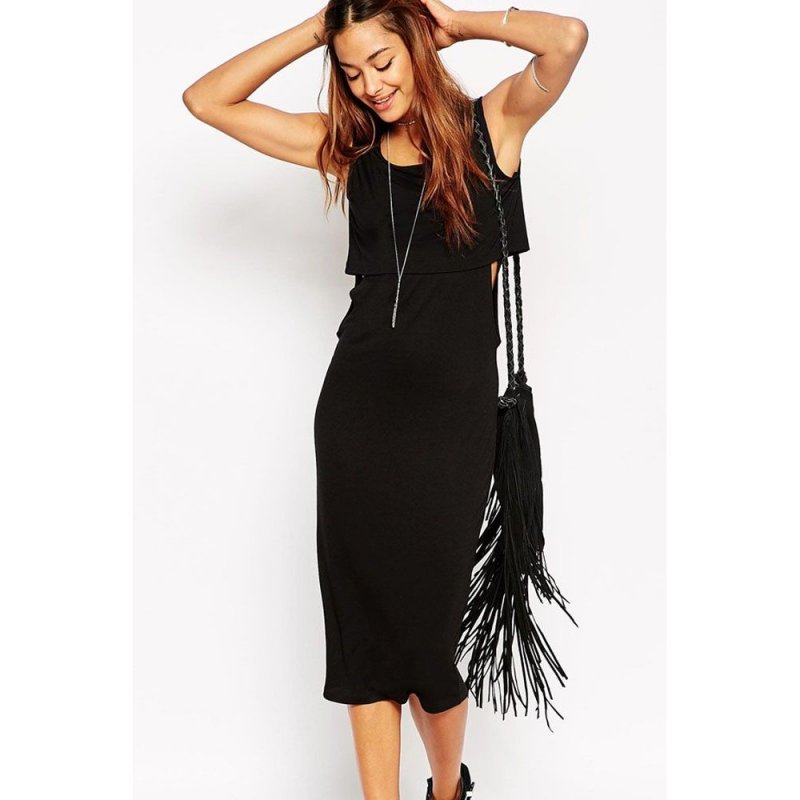 Black Double Layer Side Cutout Midi Dress - from category Midi Dresses (Dsipark.com | Best Online Shopping Website for Discounted Deals)