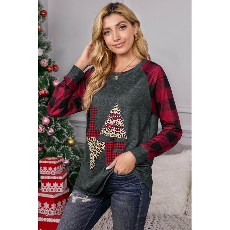 Red Plaid Christmas Print Long Sleeve Top - from category Long Sleeve Tops (Dsipark.com | Best Online Shopping Website for Discounted Deals)