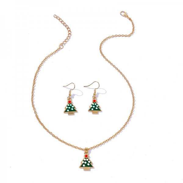 European And American Christmas Series Oil Drop Christmas Tree Pendant Necklace Earrings
