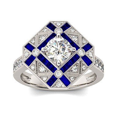 Crystal cubic zirconia turquoise retro-style classic ring engagement ring, vintage silver, elegant jewelry blue wedding engageme