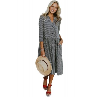 Black Pinstriped Casual Midi Shirt Dress - from category Midi Dresses (Dsipark.com | Best Online Shopping Website for Discounted Deals)