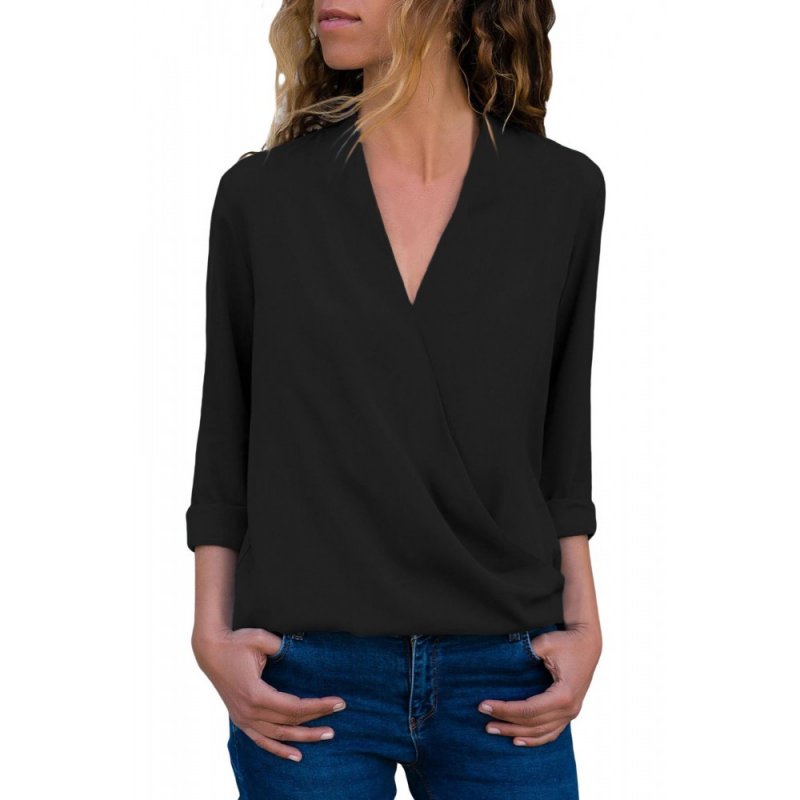 Black Wrap Front Long Sleeve Blouse - from category Long Sleeve Tops (Dsipark.com | Best Online Shopping Website for Discounted Deals)