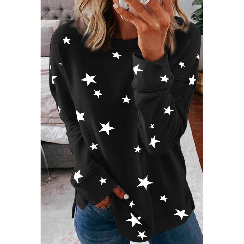 Black Give A Little Love Crew Neck Star Print Long Sleeve Top - from category Long Sleeve Tops (Dsipark.com | Best Online Shopping Website for Discounted Deals)