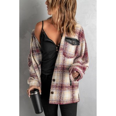 Plaid Print Long Sleeve Button-up Jacket with Pocket - from category Jackets & Coats (Dsipark.com | Best Online Shopping Website for Discounted Deals)