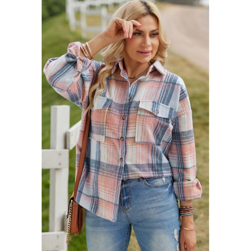 Pink Plaid Flap Pockets Shacket - from category Jackets & Coats (Dsipark.com | Best Online Shopping Website for Discounted Deals)