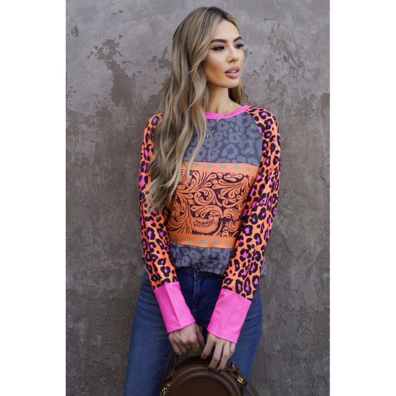 Western Tribal Print Patchwork Long Sleeves Top - from category Long Sleeve Tops (Dsipark.com | Best Online Shopping Website for Discounted Deals)