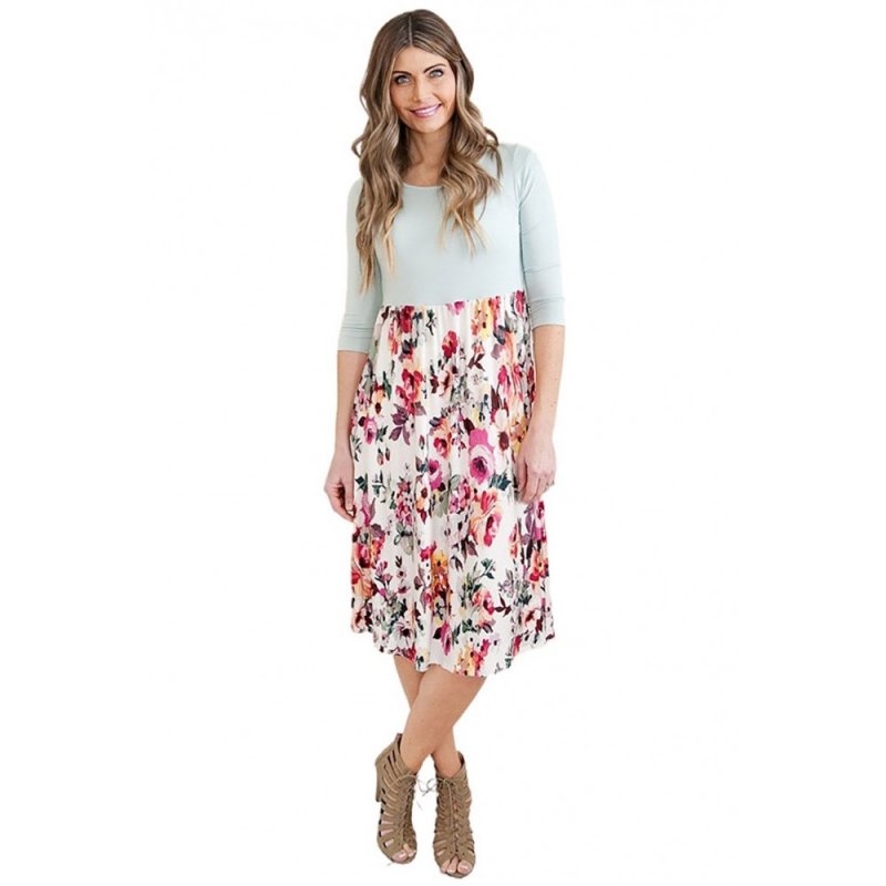 Grey Solid Bodice Floral Bottom Midi Dress - from category Midi Dresses (Dsipark.com | Best Online Shopping Website for Discounted Deals)