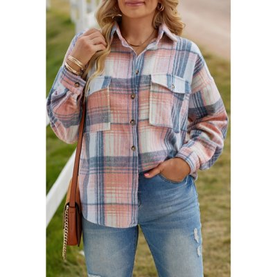 Pink Plaid Flap Pockets Shacket - from category Jackets & Coats (Dsipark.com | Best Online Shopping Website for Discounted Deals)