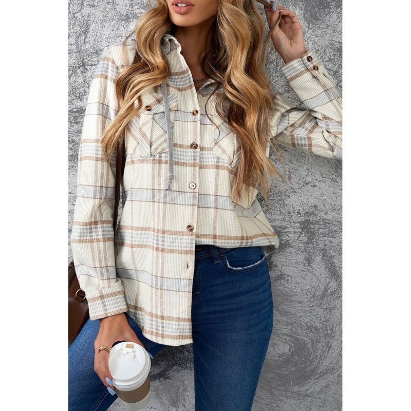 Khaki Plaid Hooded Shirt Coat - from category Jackets & Coats (Dsipark.com | Best Online Shopping Website for Discounted Deals)