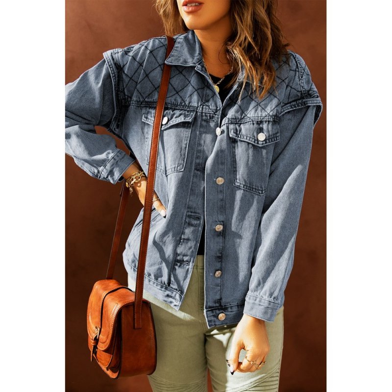 Plaid Turn Down Collar Buttoned Denim Jacket - from category Jackets & Coats (Dsipark.com | Best Online Shopping Website for Discounted Deals)