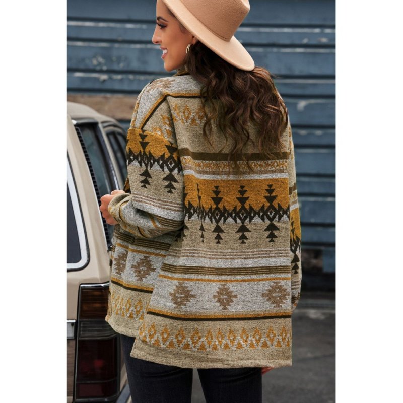Retro Tribal Aztec Print Buttons Oversized Jacket - from category Jackets & Coats (Dsipark.com | Best Online Shopping Website for Discounted Deals)