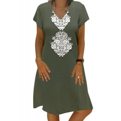 Green Summer Tribal Print V-Neck Shift Casual Dress - from category Midi Dresses (Dsipark.com | Best Online Shopping Website for Discounted Deals)