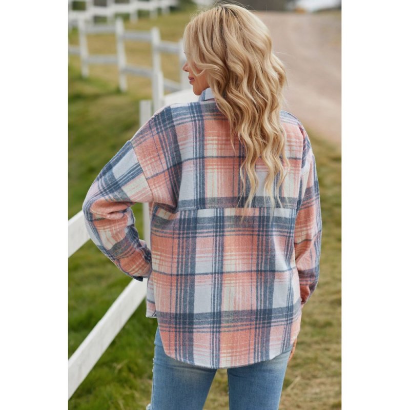 Pink Plaid Flap Pockets Shacket - from category Jackets & Coats (Dsipark.com | Best Online Shopping Website for Discounted Deals)