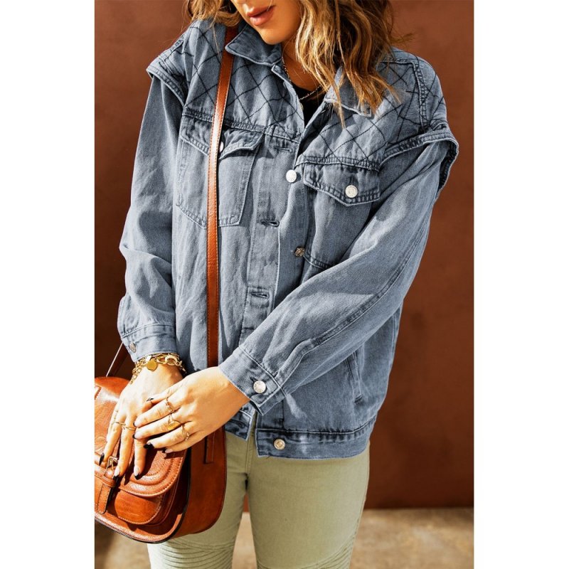 Plaid Turn Down Collar Buttoned Denim Jacket - from category Jackets & Coats (Dsipark.com | Best Online Shopping Website for Discounted Deals)