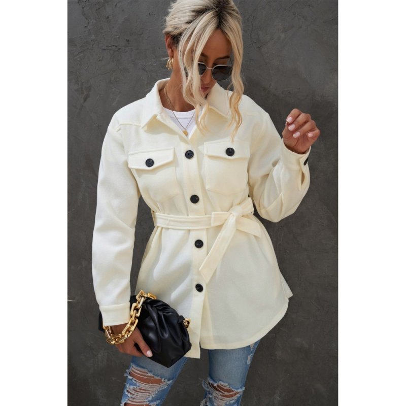 Beige Lapel Button-Down Coat with Chest Pockets - from category Jackets & Coats (Dsipark.com | Best Online Shopping Website for Discounted Deals)