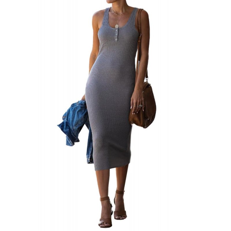 Gray Summer Ribbed Knit Midi Dress - from category Midi Dresses (Dsipark.com | Best Online Shopping Website for Discounted Deals)