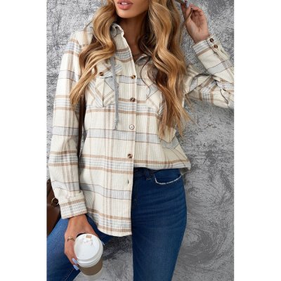 Khaki Plaid Hooded Shirt Coat - from category Jackets & Coats (Dsipark.com | Best Online Shopping Website for Discounted Deals)