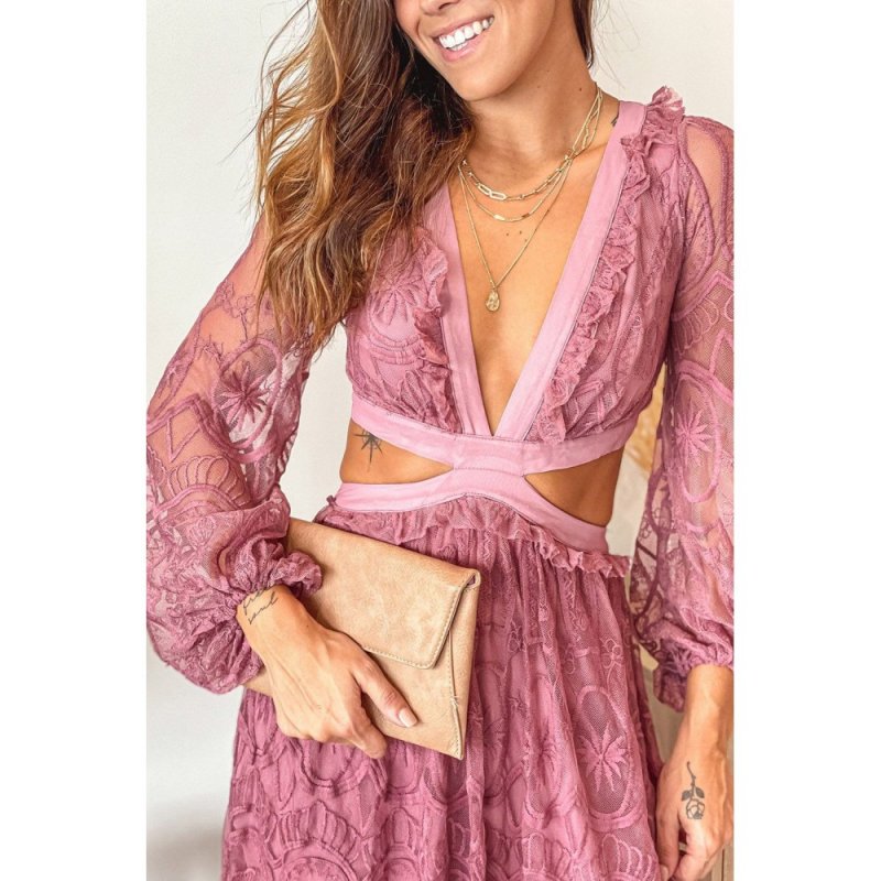 Cut out Lace Bubble Sleeve Maxi Dress - from category Maxi Dresses (Dsipark.com | Best Online Shopping Website for Discounted Deals)