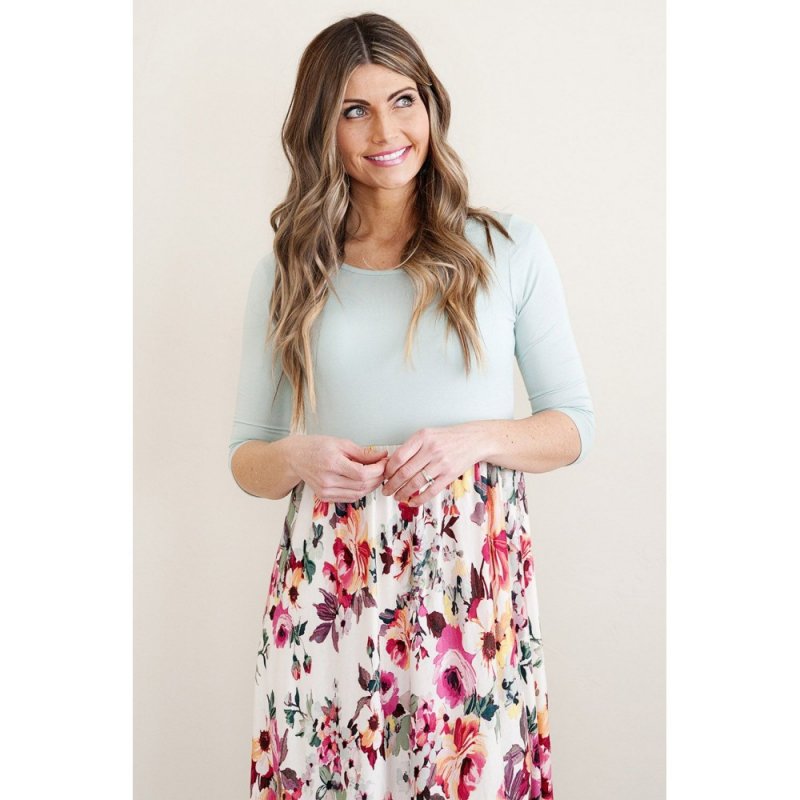 Grey Solid Bodice Floral Bottom Midi Dress - from category Midi Dresses (Dsipark.com | Best Online Shopping Website for Discounted Deals)