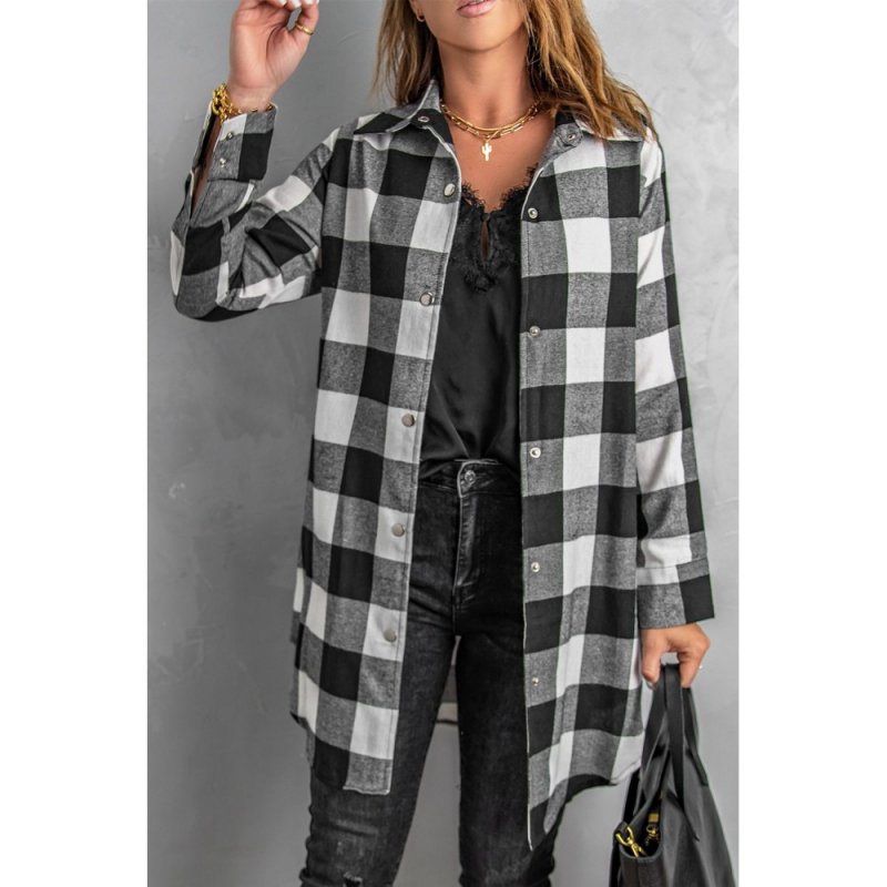 Black Turn-down Collar Plaid Shirt Coat - from category Jackets & Coats (Dsipark.com | Best Online Shopping Website for Discounted Deals)