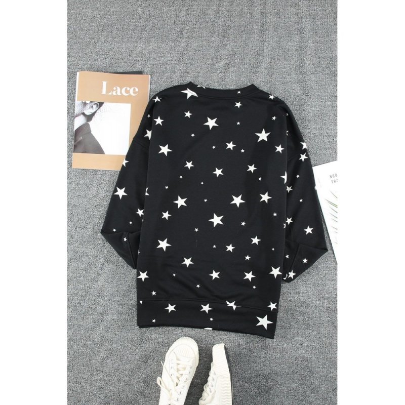 Black Give A Little Love Crew Neck Star Print Long Sleeve Top - from category Long Sleeve Tops (Dsipark.com | Best Online Shopping Website for Discounted Deals)