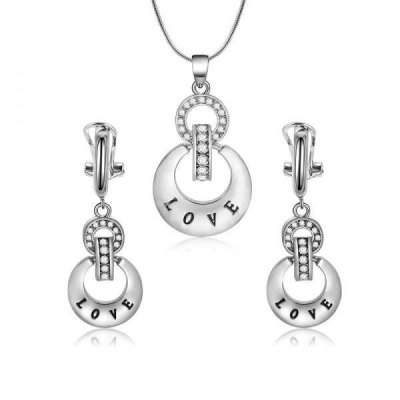 Alloy Inlaid Rhinestone Necklace And Earrings Two-piece Set