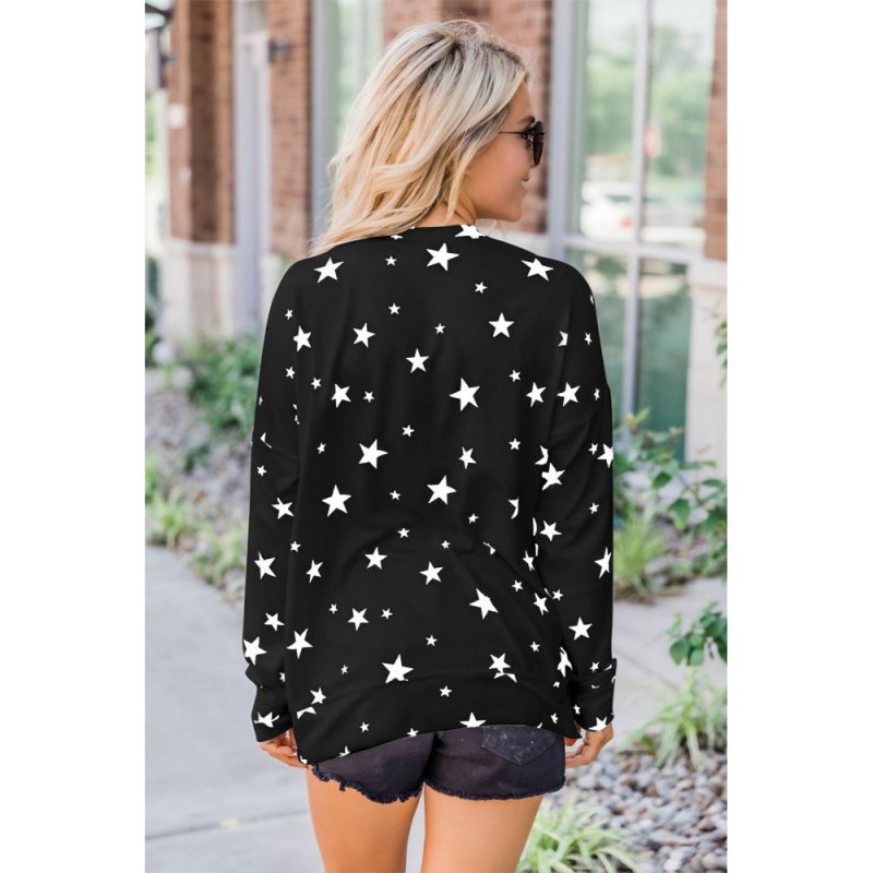 Black Give A Little Love Crew Neck Star Print Long Sleeve Top - from category Long Sleeve Tops (Dsipark.com | Best Online Shopping Website for Discounted Deals)