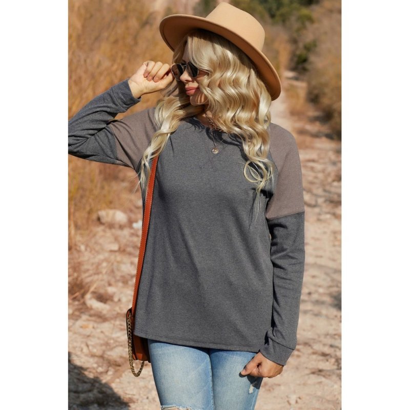 Dark Gray Color Block Raglan Sleeve Top - from category Long Sleeve Tops (Dsipark.com | Best Online Shopping Website for Discounted Deals)