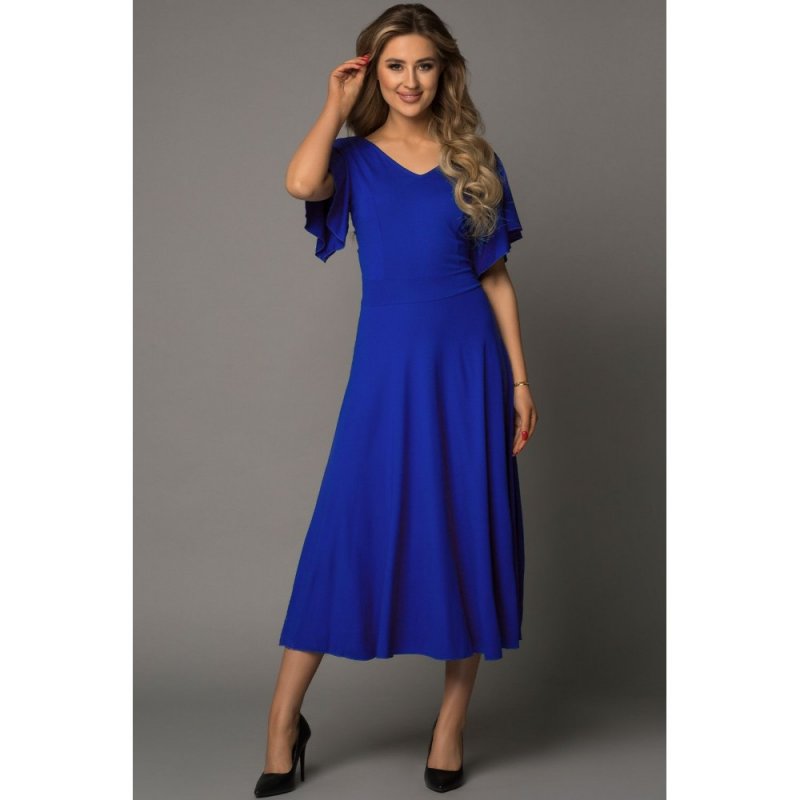 Blue V Neck Ruffled Sleeves Flare Long Dress - from category Maxi Dresses (Dsipark.com | Best Online Shopping Website for Discounted Deals)