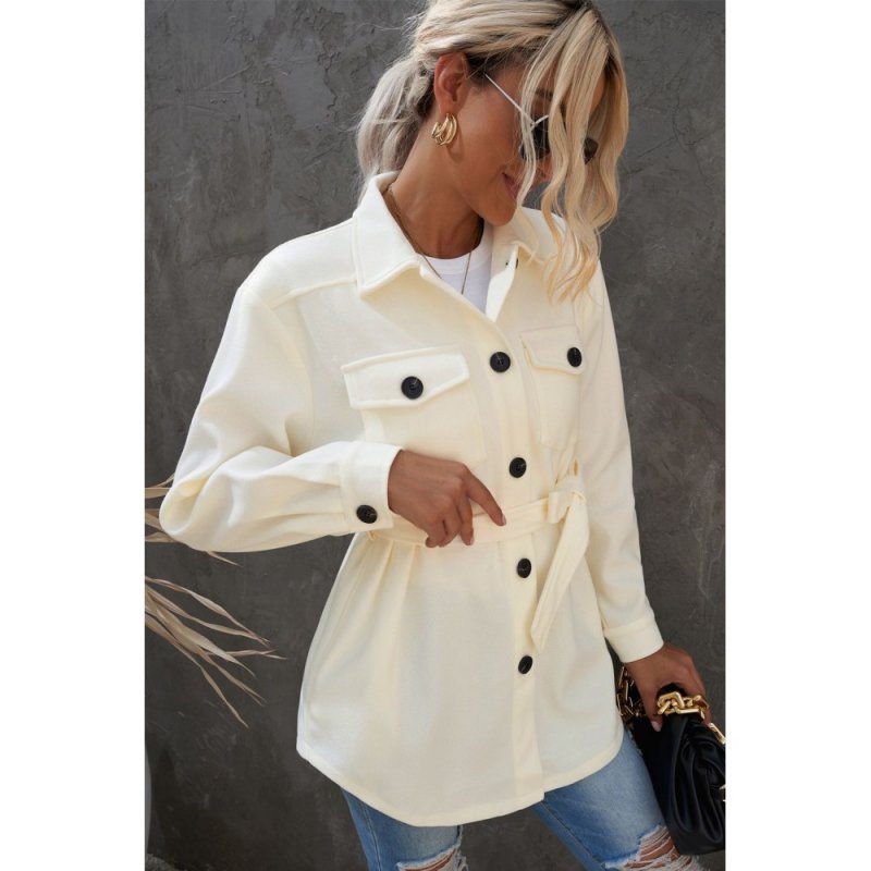 Beige Lapel Button-Down Coat with Chest Pockets - from category Jackets & Coats (Dsipark.com | Best Online Shopping Website for Discounted Deals)
