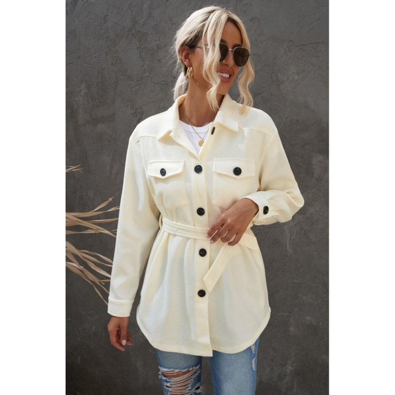 Beige Lapel Button-Down Coat with Chest Pockets - from category Jackets & Coats (Dsipark.com | Best Online Shopping Website for Discounted Deals)