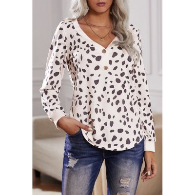 Spotted Print Apricot Long Sleeve Knit Top - from category Long Sleeve Tops (Dsipark.com | Best Online Shopping Website for Discounted Deals)