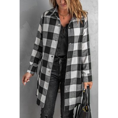 Black Turn-down Collar Plaid Shirt Coat - from category Jackets & Coats (Dsipark.com | Best Online Shopping Website for Discounted Deals)