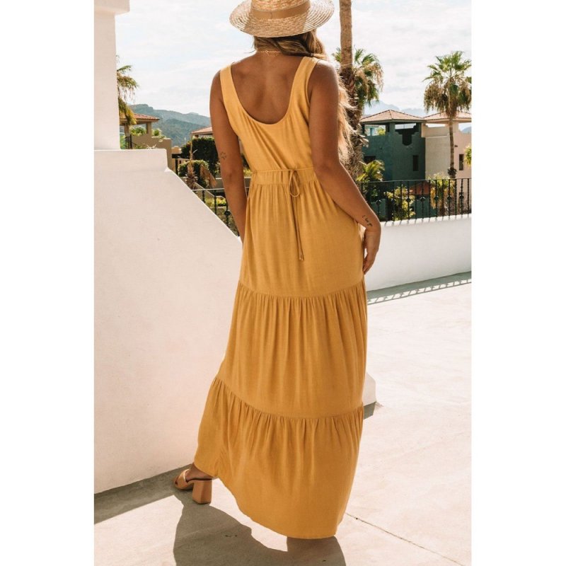 Yellow Sleeveless Ruched High Waist Maxi Dress - from category Maxi Dresses (Dsipark.com | Best Online Shopping Website for Discounted Deals)