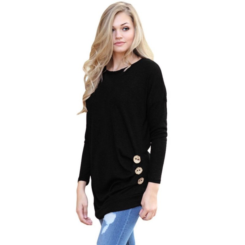 Black Buttoned Side Long Sleeve Spring Autumn Womens Top - from category Long Sleeve Tops (Dsipark.com | Best Online Shopping Website for Discounted Deals)