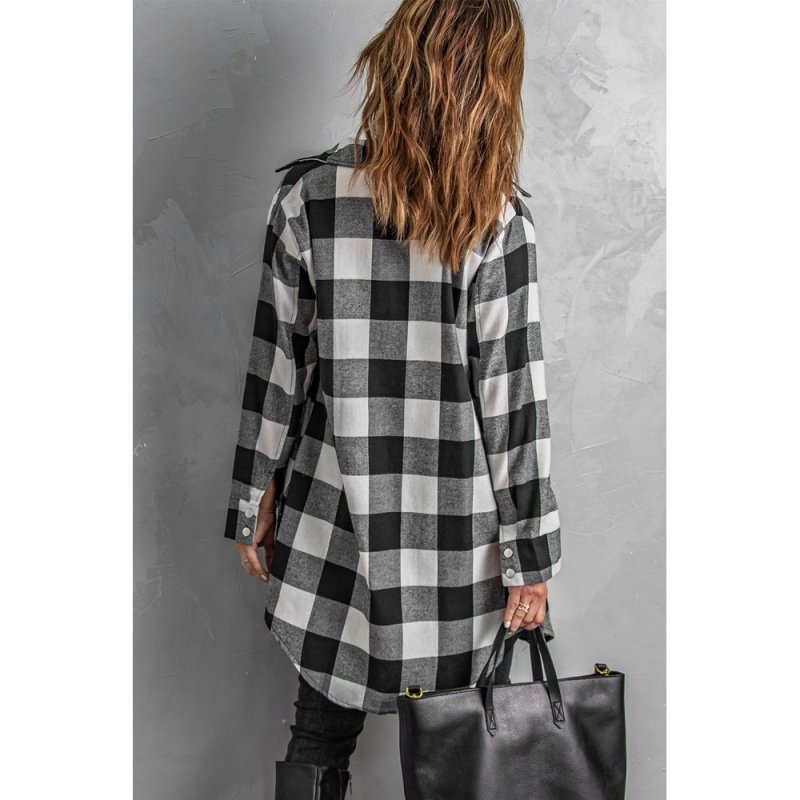 Black Turn-down Collar Plaid Shirt Coat - from category Jackets & Coats (Dsipark.com | Best Online Shopping Website for Discounted Deals)