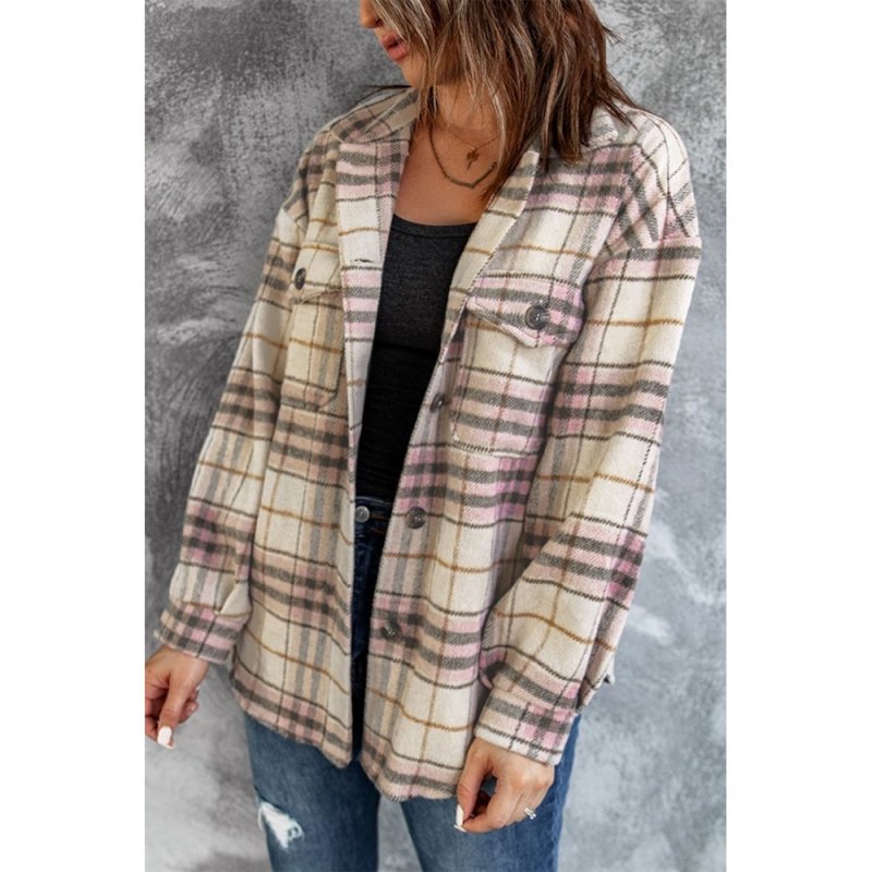 Pocketed Button-up Long Sleeve Plaid Jacket - from category Jackets & Coats (Dsipark.com | Best Online Shopping Website for Discounted Deals)