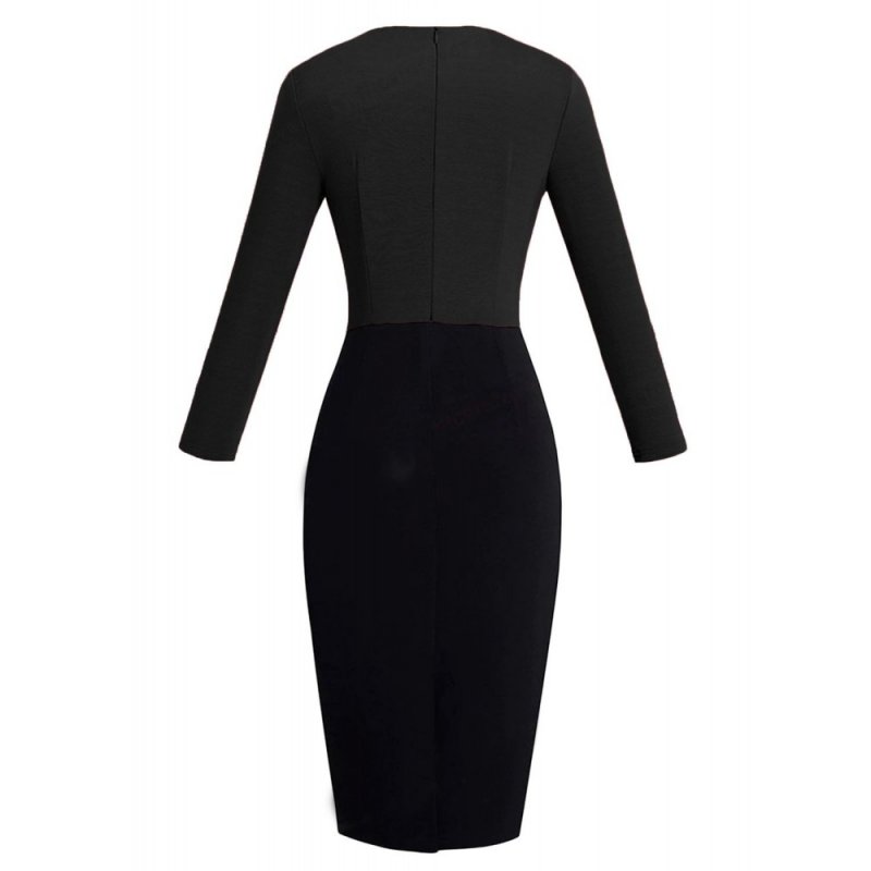 Black Contrast Waist Long Sleeve Sheath Dress - from category Midi Dresses (Dsipark.com | Best Online Shopping Website for Discounted Deals)