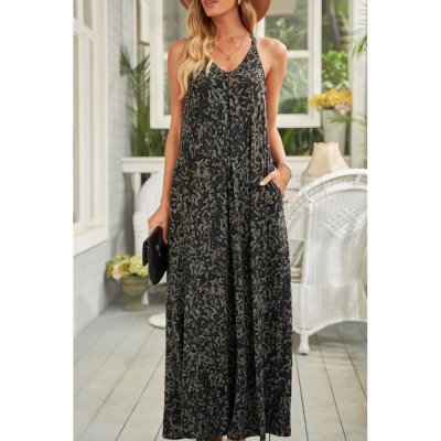 Green Leopard Sleeveless Cut-out Pocketed Maxi Dress - from category Maxi Dresses (Dsipark.com | Best Online Shopping Website for Discounted Deals)