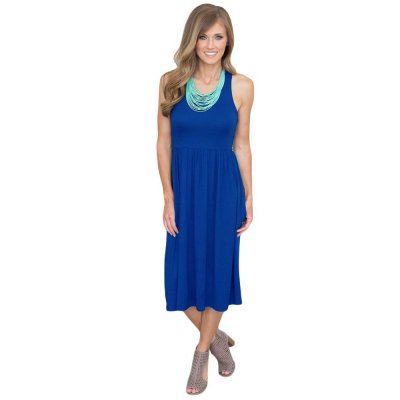 Solid Racerback Midi Jersey Dress in Blue - from category Midi Dresses (Dsipark.com | Best Online Shopping Website for Discounted Deals)
