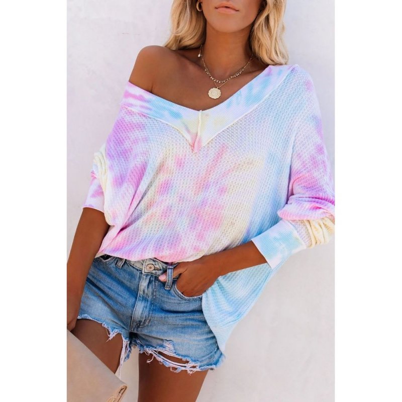 Multicolour V Neck Tie-Dyed Knitted Long Sleeve Top - from category Long Sleeve Tops (Dsipark.com | Best Online Shopping Website for Discounted Deals)
