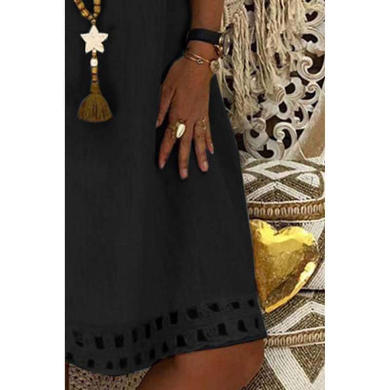 Black V Neck Short Sleeve Hollow-out Hem Midi Dress - from category Midi Dresses (Dsipark.com | Best Online Shopping Website for Discounted Deals)