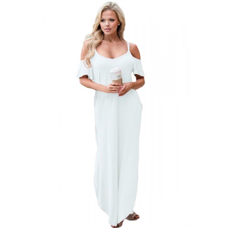 White Sassy Open Shoulder Maxi Dress - from category Maxi Dresses (Dsipark.com | Best Online Shopping Website for Discounted Deals)