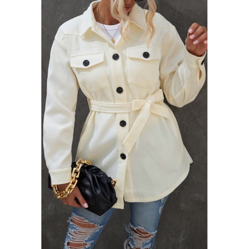 Beige Lapel Button-Down Coat with Chest Pockets - from category Jackets & Coats (Dsipark.com | Best Online Shopping Website for Discounted Deals)