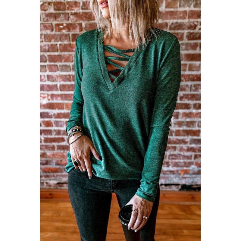 Criss Cross V Neck Long Sleeve Top - from category Long Sleeve Tops (Dsipark.com | Best Online Shopping Website for Discounted Deals)