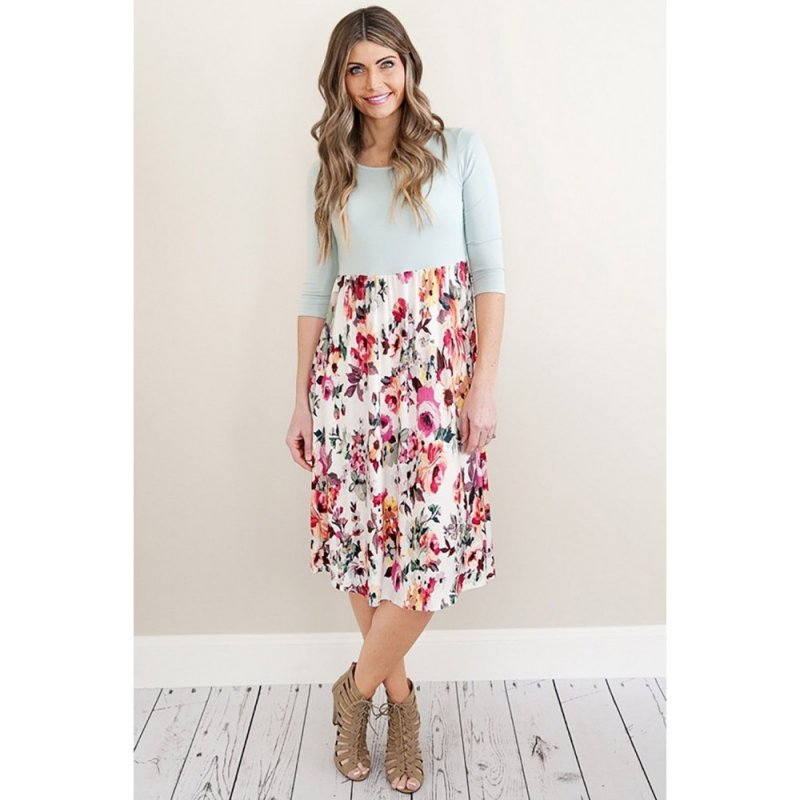 Grey Solid Bodice Floral Bottom Midi Dress - from category Midi Dresses (Dsipark.com | Best Online Shopping Website for Discounted Deals)