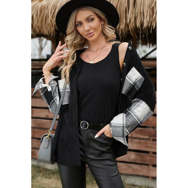 Plaid Splicing Button-up Corduroy Jacket - from category Jackets & Coats (Dsipark.com | Best Online Shopping Website for Discounted Deals)