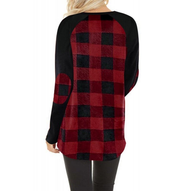 Red Plaid Long Sleeve Top with Elbow Patch - from category Long Sleeve Tops (Dsipark.com | Best Online Shopping Website for Discounted Deals)